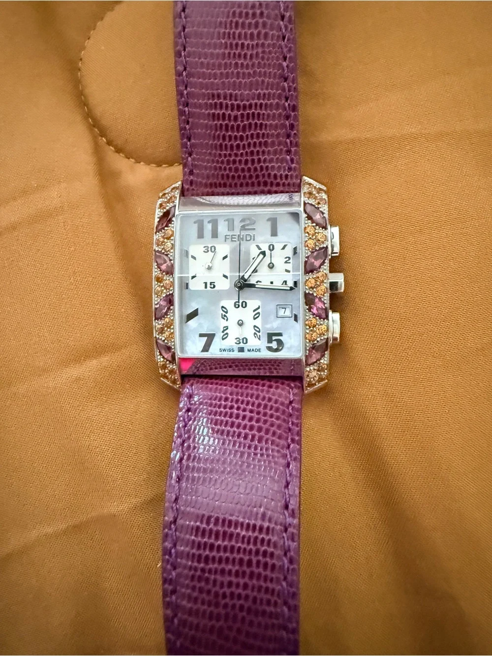 Fendi Purple Leather Strap Chronograph Watch with Amethyst and Citrine on Beze